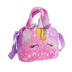 Unicorn Plush Crossbody Bag for Girls – Soft Shoulder Handbag – 22×18×8 cm – Zipper Closure – Pink, Purple, Blue
