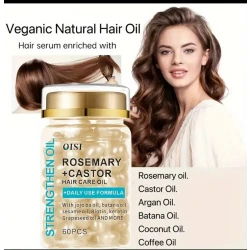 Rosemary + Castor Hair Oil Capsules – 60 Pcs | Daily Hair Strengthening & Growth Formula with Biotin, Keratin & Natural Oils