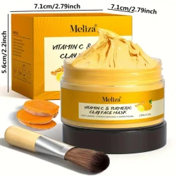 Meliza Vitamin C & Turmeric Clay Face Mask – 120g | Brightening & Deep Cleansing Face Mask with Brush Included