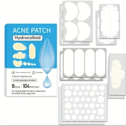 Hydrocolloid Acne Patches – 104 Pieces, 8 Sizes | Invisible Pimple Absorbing Stickers for Face & Body