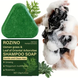 Rozino Usman Grass and Oriental Arborvitae Shampoo Soap Bar – Natural Hair Cleanser with Ginseng, Polygonum Multiflorum, and Rosemary – 120g
