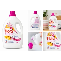 Flota Fresh Colonia Liquid Detergent 2.6L, powerful deep cleaning formula for grease and stain removal, leaves clothes with long lasting cologne fresh scent, suitable for all fabric types and daily laundry use with high efficiency
