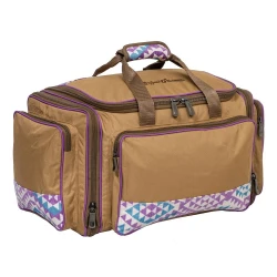 Al-Mustawi Travel Bag Khaki with lavender Chanel ribbon trim, 35L – Easy Organization, Rugged Durability, Foldable Storage