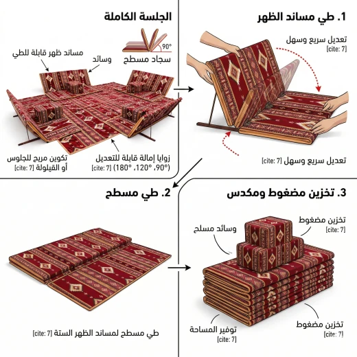 جلسة عربية أرضية مع مساند ظهر + 4 مراكي + بساط 2×3 متر من عتاد - عتاد - Image 3