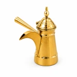 مصب قهوة عربية ذهبي فاخر بتصميم هندسي مصقول مع غطاء ومقبض طويل (حجم وسط) – إناء تقديم وضيافة من عتاد - عتاد