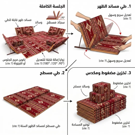 جلسة عربية أرضية مع مساند ظهر + 4 مراكي + بساط 2×3 متر من عتاد - عتاد - Image 2