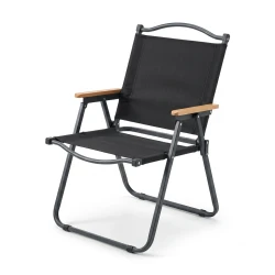 ATAD Portable Folding Camping Chair with Wooden Armrests and Curved Backrest - Heavy Duty Black Outdoor Kashata Chair
