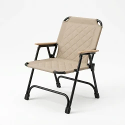 ATAD Portable Folding Camping Chair with Wooden Armrests - Heavy Duty Beige Outdoor Kashata Chair