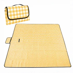 ATAD Portable Yellow Gingham Picnic & Camping Mat 1.5 x  1.5 m - Oxford Fabric Outdoor Blanket with Waterproof PVC Backing