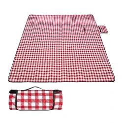 ATAD Portable Red Gingham Picnic & Camping Mat (1.5 x 1.5 m) - Oxford Fabric Outdoor Blanket with Waterproof PVC Backing