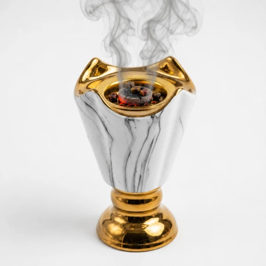 ATAD Luxury Marble Incense Burner with Gold Base (8 × 4 cm) – Elegant Waves Bakhoor Holder - Atad - Image 2