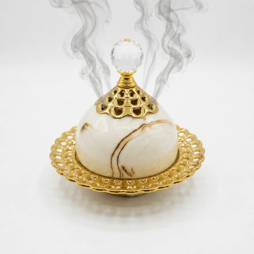 Atad 13cm Marble Incense Burner with Crystal Lid – Elegant Luxury Bakhoor Holder - Atad - Image 4