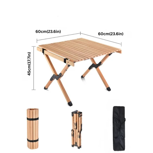 طاولة رحلات خشبية قابلة للطي رول توب مقاس 60×60×45 سم بلون خشبي طبيعي، تصميم عملي وخفيف مع سطح متين مقاوم للعوامل الجوية من عتاد - عتاد - Image 4