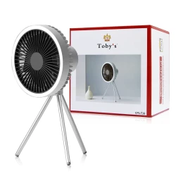 Toby's  CPL-16 Tripod Fan 3 in 1 with Light for Outdoor Camping Grey - Portable Desktop and Ceiling Fan with Detachable Tripod and Emergency Power Bank