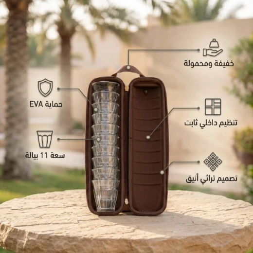 شنطة استكانات مكتملة ضد الصدمات 11 كاسة – خفيفة وسهلة الحمل، تحمي الاستكانات من الخدوش والكسر بتصميم تراثي أنيق من عتاد - عتاد - Image 6