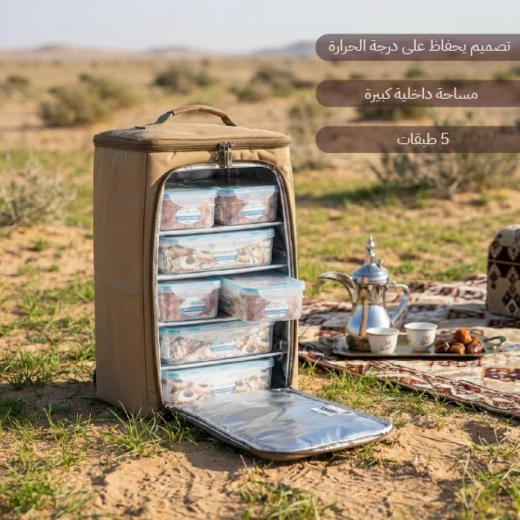 شنطة حوافظ أطعمة مكتملة 3 حافظات 1.65 لتر + 4 حافظات 1.15 لتر – تحفظ الحرارة، توفر تنظيم عالي، تسع كمية كبيرة من الطعام من عتاد - عتاد - Image 3