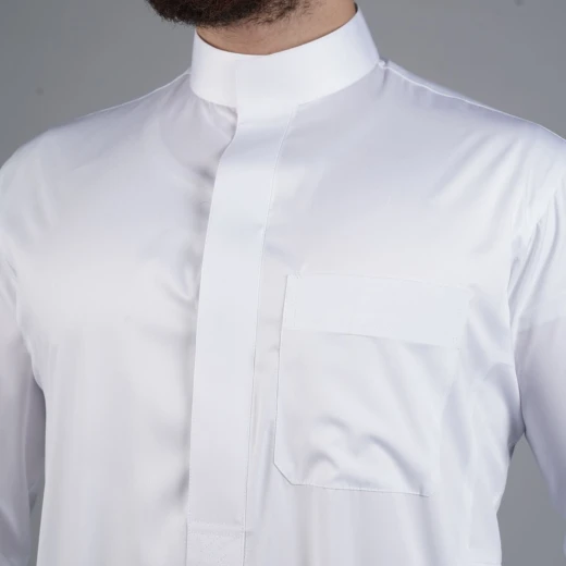 ثوب أبيض سادة رجالي، مقاس (اكس سمول-62) بتصميم كلاسيكي أنيق وخياطة فاخرة من مدراز - مدراز - Image 4
