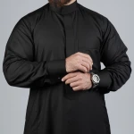 ثوب أسود سادة رجالي، مقاس (سمول-58) بتصميم كلاسيكي أنيق وخياطة فاخرة من مدراز - مدراز