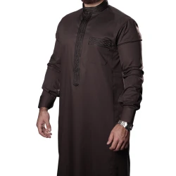 MIDRAZ Brown Embroidered Men’s Thobe, Size (3XL-56) – Classic, Comfortable, and Elegant Design for Daily & Formal Wear
