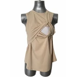 Fit Mama Breastfeeding Shirt - Biege, Size XL, Soft, Stretchy, Discreet Nursing Access - Fit mama