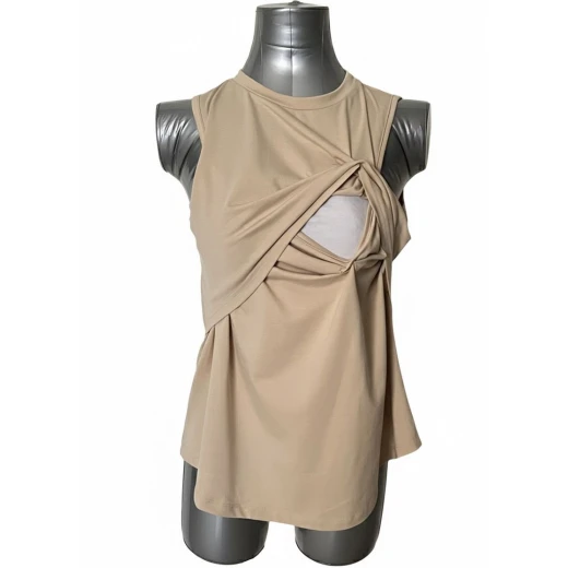 Fit Mama Breastfeeding Shirt - Biege, Size Large, Soft, Stretchy, Discreet Nursing Acess - Fit mama - Image 2