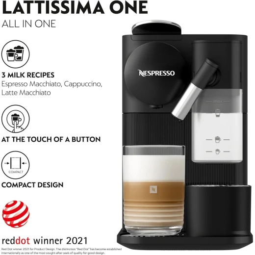 Nespresso Lattissima One Coffee Maker, Black | Includes Free Welcome Set of 7 Capsules  - Nespresso - Image 2