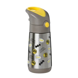 b.box Batman Thermos Bottle with Straw, 350ml Insulated Stainless Steel Water Bottle for Kids, Leak-Resistant, BPA-Free, Keeps Drinks Cold for Hours