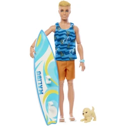 Mattel Barbie Ken Beach Doll with Surfboard & Accessories Ages 3+ Surf Play Set