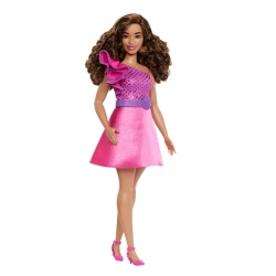 Barbie Fashionistas Doll #225 Curvy Brown Hair Pink Dress & Accessories 65th Anniversary Gift