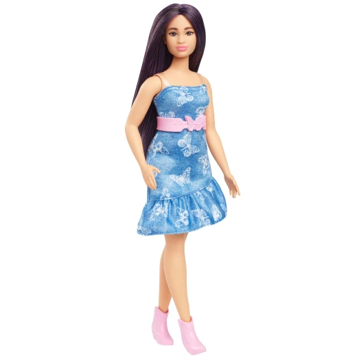 Barbie Fashionistas Doll #231 with Purple Hair Denim Butterfly Dress and Boots for Girls Barbie Fashionistas Doll #231 with Purple Hair Denim Butterfly Dress and Boots for Girls