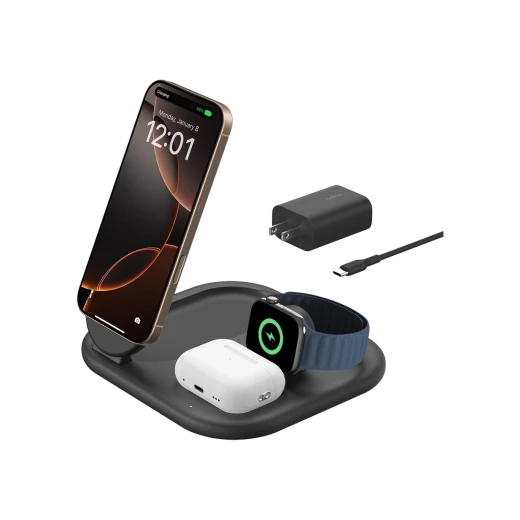 شاحن Belkin BoostCharge 3 في 1 مغناطيسي Qi2 15 واط لجهاز iPhone شاحن Belkin BoostCharge 3 في 1 مغناطيسي Qi2 15 واط لجهاز iPhone