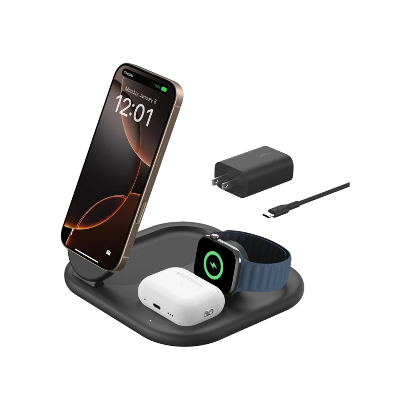 شاحن Belkin BoostCharge 3 في 1 مغناطيسي Qi2 15 واط لجهاز iPhone - بيلكين