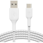 كيبل شحن بيلكينUSB-A إلى USB-C بطول 6.6 قدم أبيض مضفر لأجهزة iPhone 16 و Galaxy S25 و iPad Pro - بيلكين