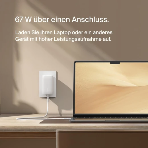شاحن Belkin BoostCharge USB-C بقوة 67 واط بثلاثة منافذ لأجهزة iPhone 17 و MacBook Pro و Galaxy - أبيض - بيلكين - Image 4
