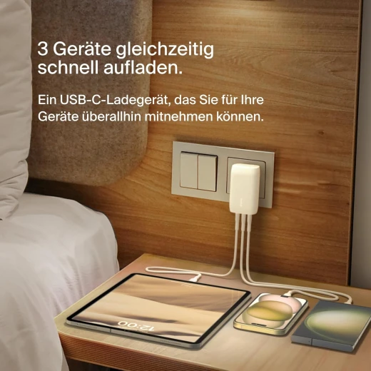 شاحن Belkin BoostCharge USB-C بقوة 67 واط بثلاثة منافذ لأجهزة iPhone 17 و MacBook Pro و Galaxy - أبيض - بيلكين - Image 5