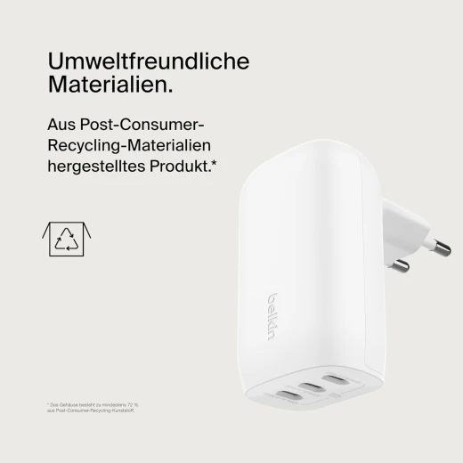 شاحن Belkin BoostCharge USB-C بقوة 67 واط بثلاثة منافذ لأجهزة iPhone 17 و MacBook Pro و Galaxy - أبيض - بيلكين - Image 8