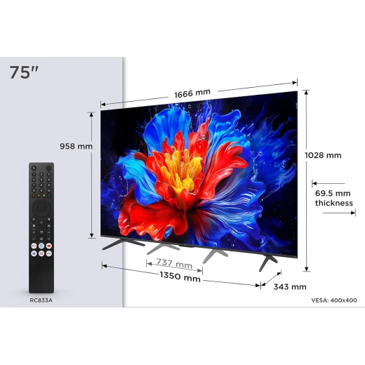 تلفزيون TCL 75P8K مقاس 75 بوصة بدقة 4K QLED Google TV مع معدل تحديث 144 هرتز، Dolby Vision و Atmos - تي سي ال - Image 3