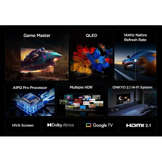 تلفزيون TCL 75P8K مقاس 75 بوصة بدقة 4K QLED Google TV مع معدل تحديث 144 هرتز، Dolby Vision و Atmos - تي سي ال - Image 9