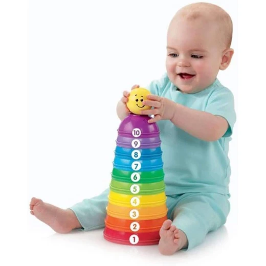 Fisher-Price Stack & Roll Cups, 10 Colorful Numbered Stacking & Nesting Cups with Rattle Ball, Baby Developmental Toy, Ages 6+ Months - Image 7