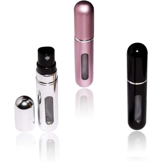 بخاخ عطر قابل لإعادة الملء – 5 مل، تصميم مدمج وسهل الحمل، مناسب للسفر، تعبئة سريعة وآمنة، يحافظ على رائحة العطر المفضلة اللون الفضي - Image 6