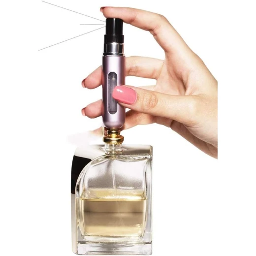 بخاخ عطر قابل لإعادة الملء – 5 مل، تصميم مدمج وسهل الحمل، مناسب للسفر، تعبئة سريعة وآمنة، يحافظ على رائحة العطر المفضلة اللون الفضي - Image 7