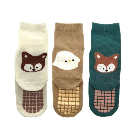 Tot and Toe everyday grip socks cotton blend non-slip forest color fox design for ages 1 to 3 years - K store - Image 5