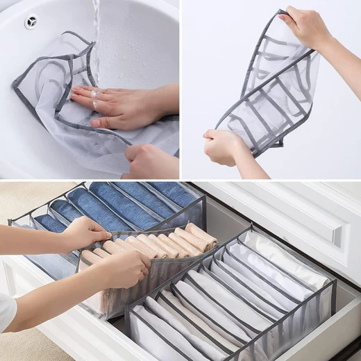 صندوق تخزين ملابس قابل للطي من فانرين، 7 مقصورات، نايلون، جينز، غرفة نوم - ك ستور - Image 4