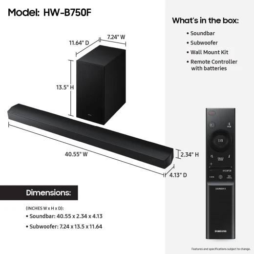 Samsung HW B750F 5.1 Channel Soundbar with Wireless Subwoofer, 2025 Model, Featuring Voice Enhance, Q Symphony, and Adaptive Sound Technologies, Black Finish - Samsung - Image 5