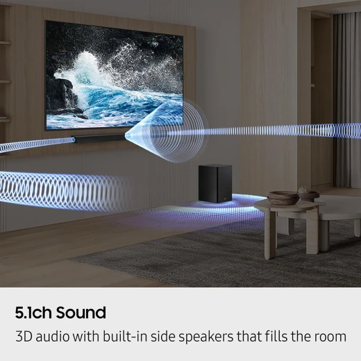 Samsung HW B750F 5.1 Channel Soundbar with Wireless Subwoofer, 2025 Model, Featuring Voice Enhance, Q Symphony, and Adaptive Sound Technologies, Black Finish - Samsung - Image 6