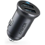 شاحن سيارة Anker PowerDrive 2 Alloy، منفذي USB-A مزدوجين، شحن سريع 24 واط - انكر
