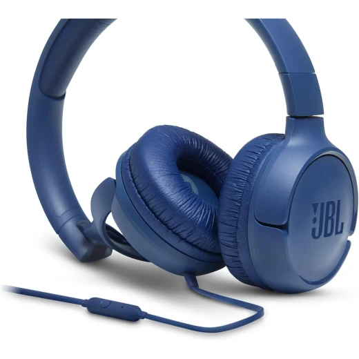 سماعات JBL Tune 500 سلكية فوق الأذن بصوت Pure Bass وتصميم خفيف الوزن وقابل للطي وكابل مسطح مانع للتشابك ومساعد صوتي باللون الأزرق - جي بي ال - Image 4