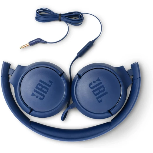 سماعات JBL Tune 500 سلكية فوق الأذن بصوت Pure Bass وتصميم خفيف الوزن وقابل للطي وكابل مسطح مانع للتشابك ومساعد صوتي باللون الأزرق سماعات JBL Tune 500 سلكية فوق الأذن بصوت Pure Bass وتصميم خفيف الوزن وقابل للطي وكابل مسطح مانع للتشابك ومساعد صوتي باللون الأزرق
