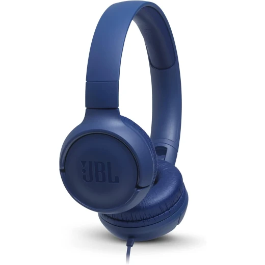 سماعات JBL Tune 500 سلكية فوق الأذن بصوت Pure Bass وتصميم خفيف الوزن وقابل للطي وكابل مسطح مانع للتشابك ومساعد صوتي باللون الأزرق - جي بي ال - Image 6