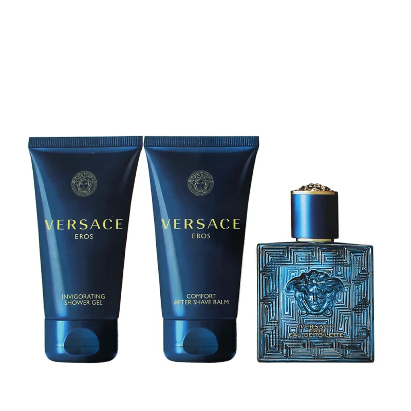Versace Eros Men's Fragrance Set: EDT 50ml, Shower Gel 50ml, Aftershave Balm 50ml - Versace